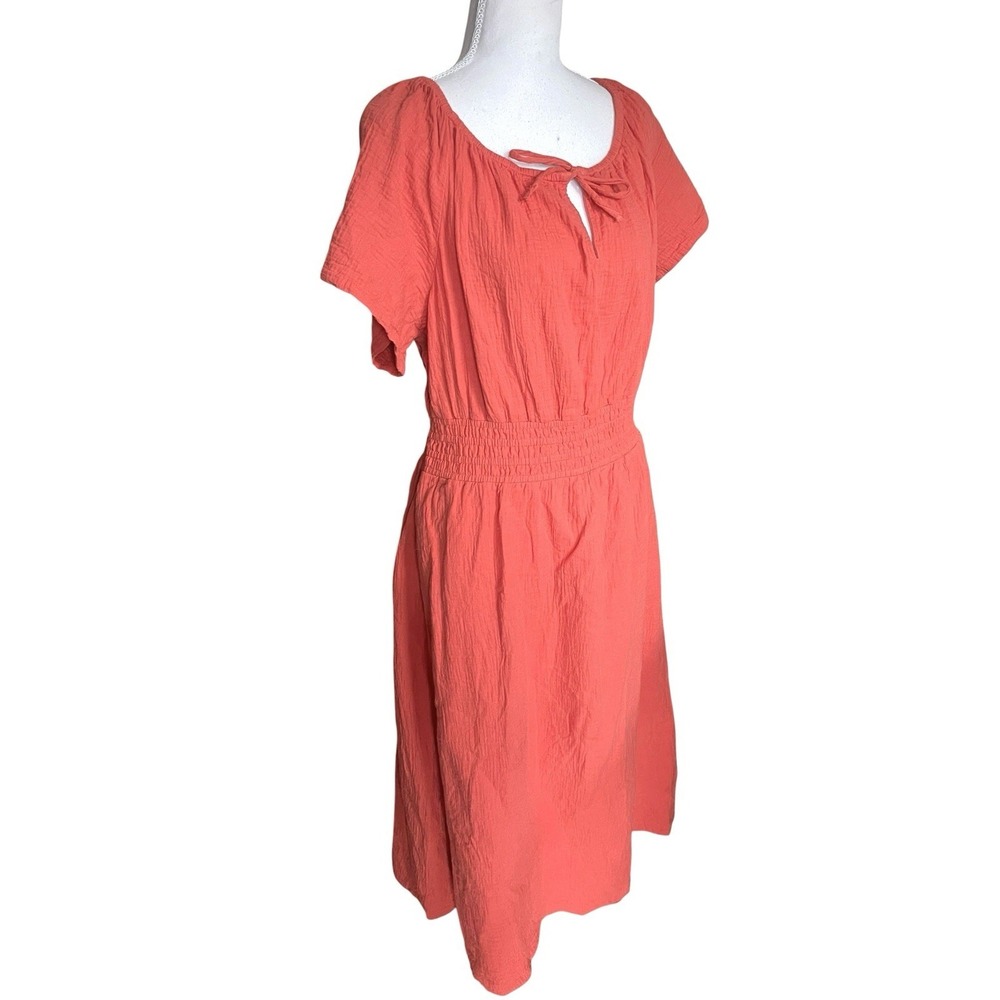 Pact Coastal Double Gauze Boho Coral Midi Dress Sz XL Organic Cotton Beachy - Picture 9 of 16